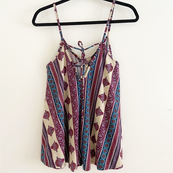 Striped Maroon Tank Top Tie at Back Medium - Picture 6 of 9